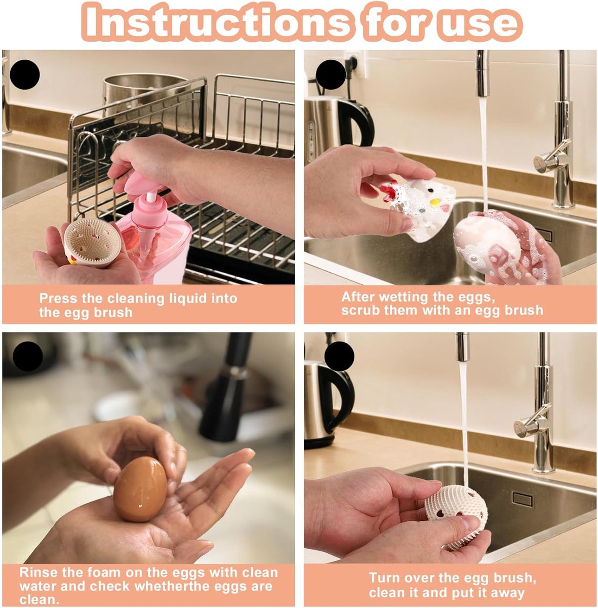 Egg Cleaning Brush 2 Pieces - Silicone Egg Brush Cleaner - Kitchen Accessories - Fresh Egg Brush Cleaner - Kitchen Brushes - Chicken Head Shaped Egg Brush Cleaner - Multifunctional Egg Scrubber - Reusable Egg Washing Tool For Fresh Eggs - Image 4