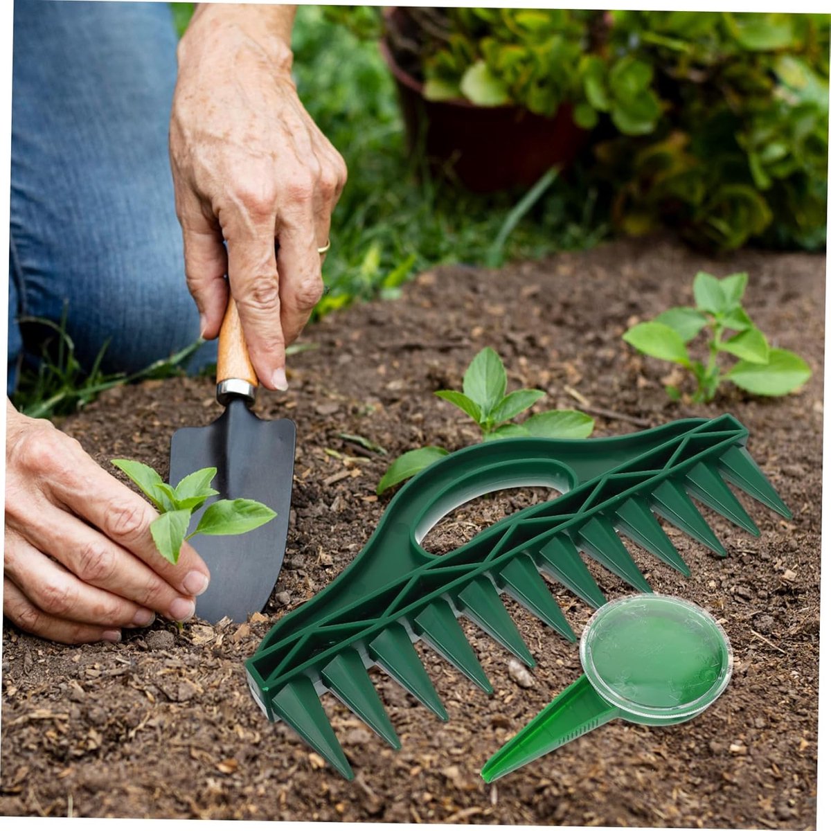 Planter - 4 Pieces - Garden Tools - Garden Seed Dibber Drill Spacer - Bottom 12 Holes - Spacers - Adjustable Seed Dispenser - Seed Dispensers - For Planting Seeds and Plants - Green - Image 2