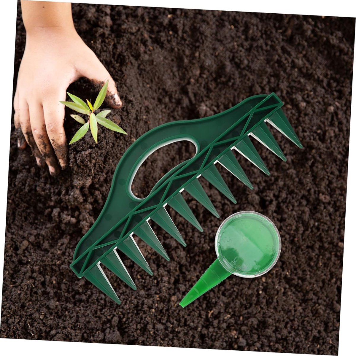 Planter - 4 Pieces - Garden Tools - Garden Seed Dibber Drill Spacer - Bottom 12 Holes - Spacers - Adjustable Seed Dispenser - Seed Dispensers - For Planting Seeds and Plants - Green - Image 3