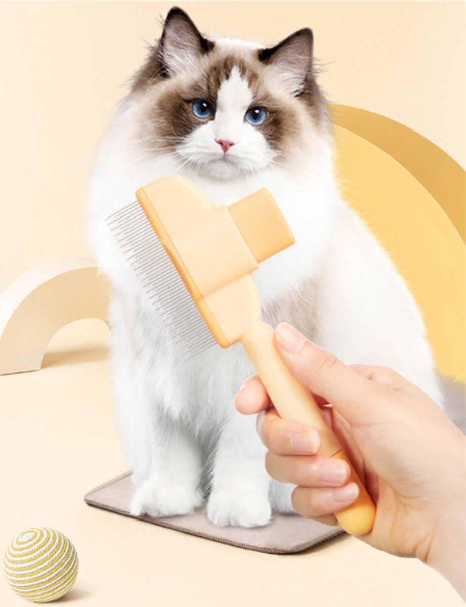 Self-Cleaning Cat and Dog Brush - Pet Hair Remover - Cat Brush/Dog Brush - Dog and Cat Hair Remover - Self-Cleaning with 1 Click - Yellow - 1 Piece - Image 4
