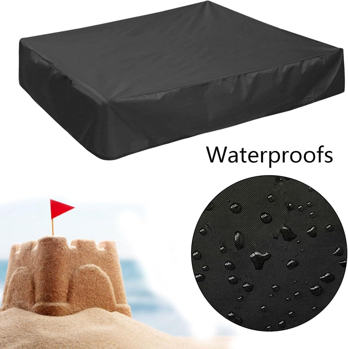 Waterproof sandbox cover - 150x150x20cm - with drawstring - Oxford cloth - Suitable for sandbox, swimming pool, patio, garden, square - suitable for protecting children's toys - black - Image 4