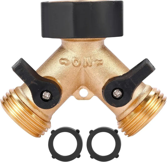 Y-Piece Tap - 3/4 - Tap Splitter - Water Distributor - Outdoor Tap - 2-Way Water Distributor – Brass - G 3/4" Water Distributor - With Accessories - European Taps - for Home and Garden Use