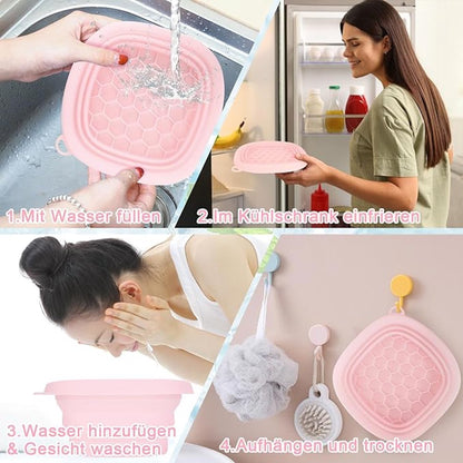 Cooling basin - Facial ice bath - Silicone facial cooling basin - Foldable silicone basin - Built-in ice tray - Portable basin - Cools the face - unclogs and soothes the skin (pink) - Image 3