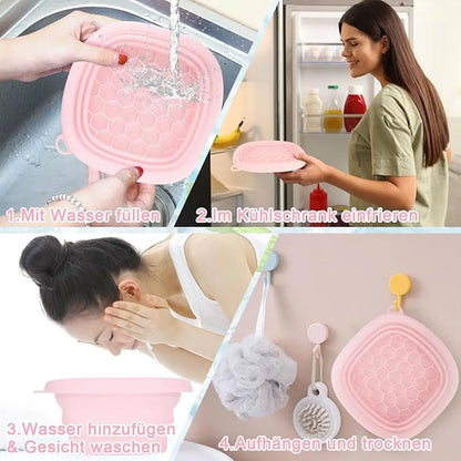 Cooling basin - Facial ice bath - Silicone facial cooling basin - Foldable silicone basin - Built-in ice tray - Portable basin - Cools the face - unclogs and soothes the skin (pink) - Image 3