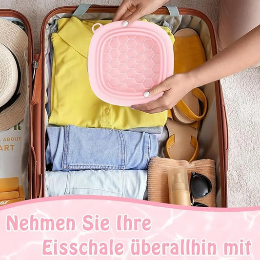 Cooling basin - Facial ice bath - Silicone facial cooling basin - Foldable silicone basin - Built-in ice tray - Portable basin - Cools the face - unclogs and soothes the skin (pink) - Image 4