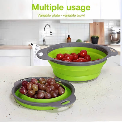 Foldable Colander Set of 2 Pieces - Collapsible Silicone Colander - 1 Large and 1 Small - BPA Free - Dishwasher Safe - Heat Resistant - Easy Storage - Can Be Hung - For Draining Pasta/Vegetables/Fruit - Green - Image 3