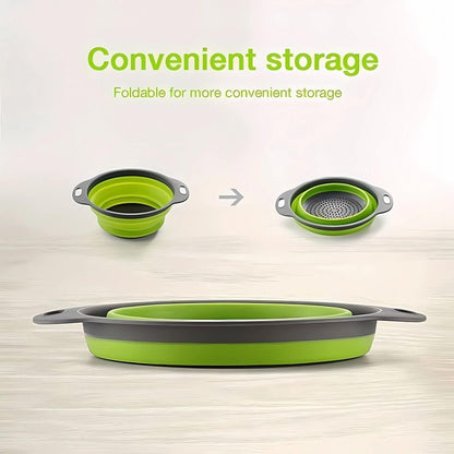 Foldable Colander Set of 2 Pieces - Collapsible Silicone Colander - 1 Large and 1 Small - BPA Free - Dishwasher Safe - Heat Resistant - Easy Storage - Can Be Hung - For Draining Pasta/Vegetables/Fruit - Green - Image 4