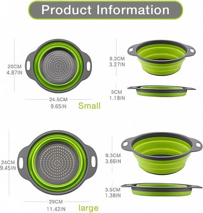 Foldable Colander Set of 2 Pieces - Collapsible Silicone Colander - 1 Large and 1 Small - BPA Free - Dishwasher Safe - Heat Resistant - Easy Storage - Can Be Hung - For Draining Pasta/Vegetables/Fruit - Green - Image 5