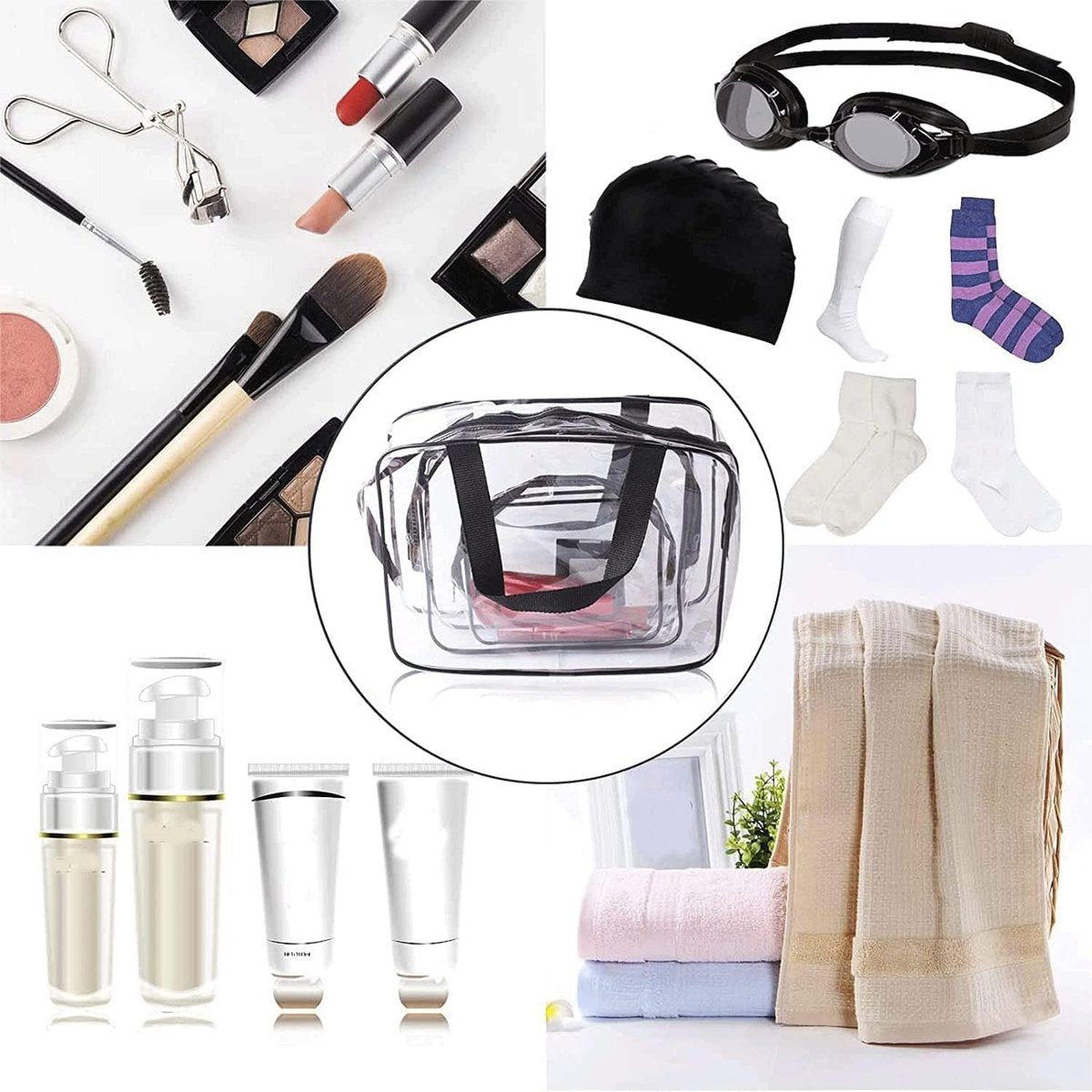 Toiletry Bag - Set of 3 - Transparent Toiletry Bag - Transparent Travel Set - Travel Toiletry Bag - Travel Bag - Make-Up Organizer - Cosmetic Bag Organizer - Make-Up Bag - Transparent Toiletry Bag - Waterproof - Hand - Hangable - Vacation - Travel - Women - Image 4