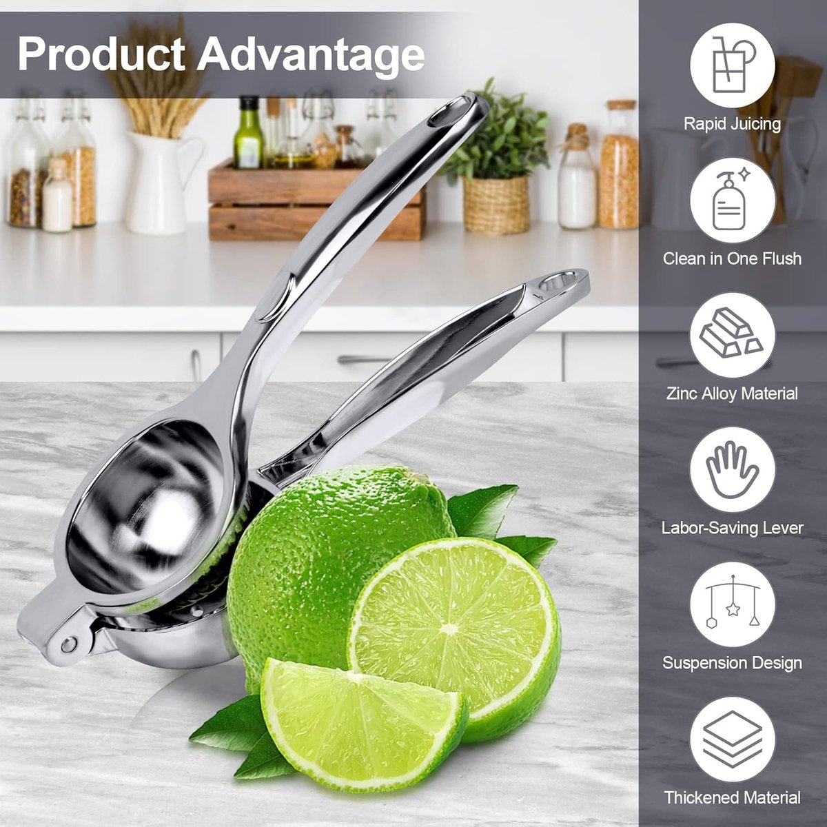 Lemon Press - Lime Press - Manual Lemon Press - Hand Citrus Press - Lemon Squeezer - Citrus Squeezer - Hand Press - Fruit Press - Orange Press - Orange Juicer - Metal - For Lemons, Limes and Oranges - Effortless Juice Making - Silver - Image 3