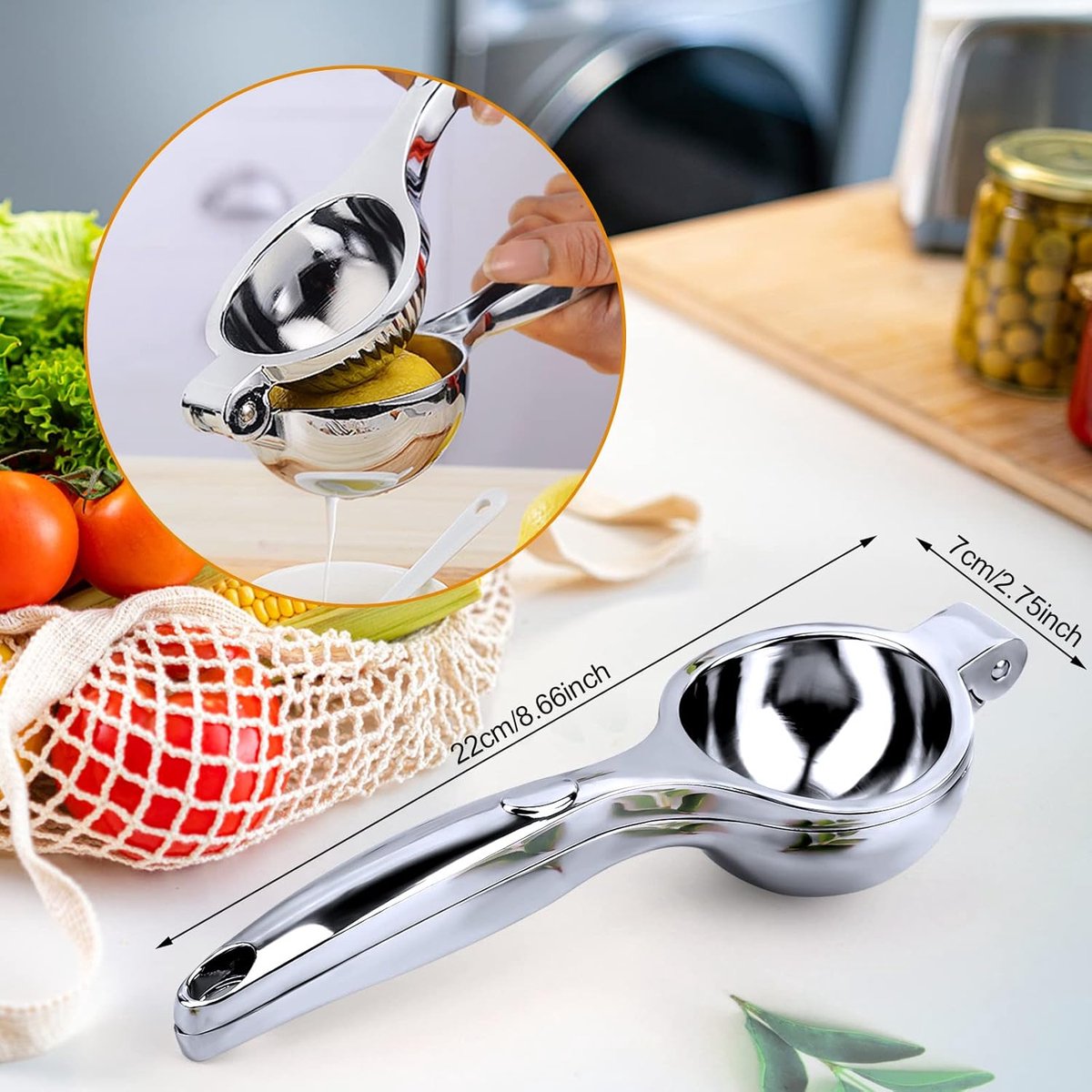 Lemon Press - Lime Press - Manual Lemon Press - Hand Citrus Press - Lemon Squeezer - Citrus Squeezer - Hand Press - Fruit Press - Orange Press - Orange Juicer - Metal - For Lemons, Limes and Oranges - Effortless Juice Making - Silver - Image 5