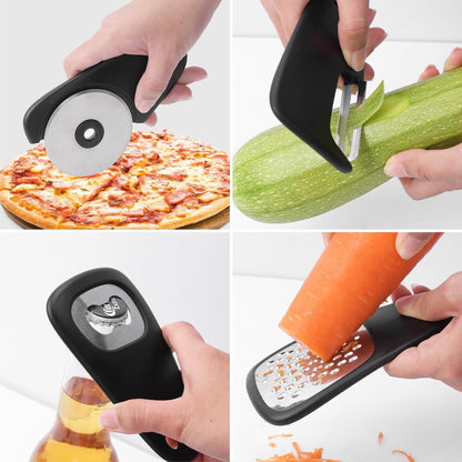 6-piece - kitchen tool set - Multifunctional kitchen tool - portable carabiner - fruit and vegetable peeler - cheese cutter - bottle opener - garlic press - ginger grinder - pizza cutter - cookware - cooking - baking - Image 2