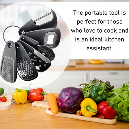 6-piece - kitchen tool set - Multifunctional kitchen tool - portable carabiner - fruit and vegetable peeler - cheese cutter - bottle opener - garlic press - ginger grinder - pizza cutter - cookware - cooking - baking - Image 4