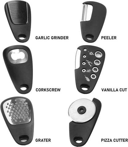 6-piece - kitchen tool set - Multifunctional kitchen tool - portable carabiner - fruit and vegetable peeler - cheese cutter - bottle opener - garlic press - ginger grinder - pizza cutter - cookware - cooking - baking - Image 5