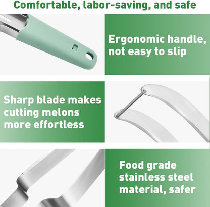 3 In 1 Melon Slicer - Fruit - Cutting - Stainless Steel - Durable - Knife - Fruit Slicer - Fruit Decoration - Small Knife - Toolsformen - Multifunctional Fruit Knife - Portable - For Watermelon / Mango / Melon - Image 2