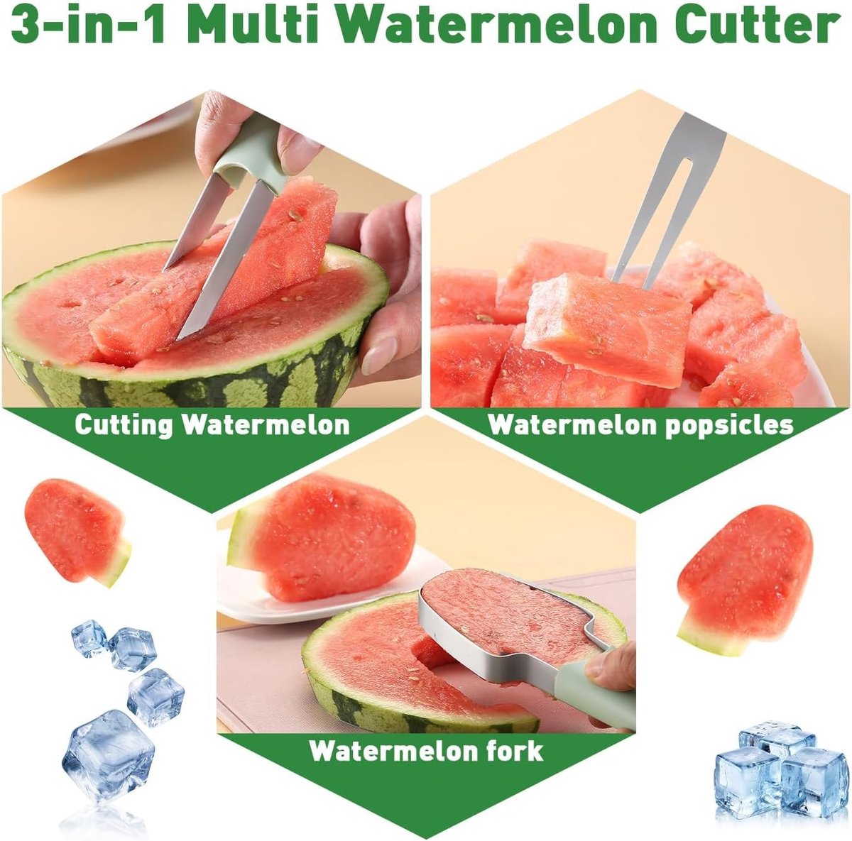 3 In 1 Melon Slicer - Fruit - Cutting - Stainless Steel - Durable - Knife - Fruit Slicer - Fruit Decoration - Small Knife - Toolsformen - Multifunctional Fruit Knife - Portable - For Watermelon / Mango / Melon - Image 3