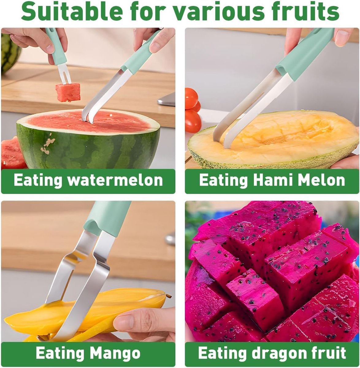 3 In 1 Melon Slicer - Fruit - Cutting - Stainless Steel - Durable - Knife - Fruit Slicer - Fruit Decoration - Small Knife - Toolsformen - Multifunctional Fruit Knife - Portable - For Watermelon / Mango / Melon - Image 4
