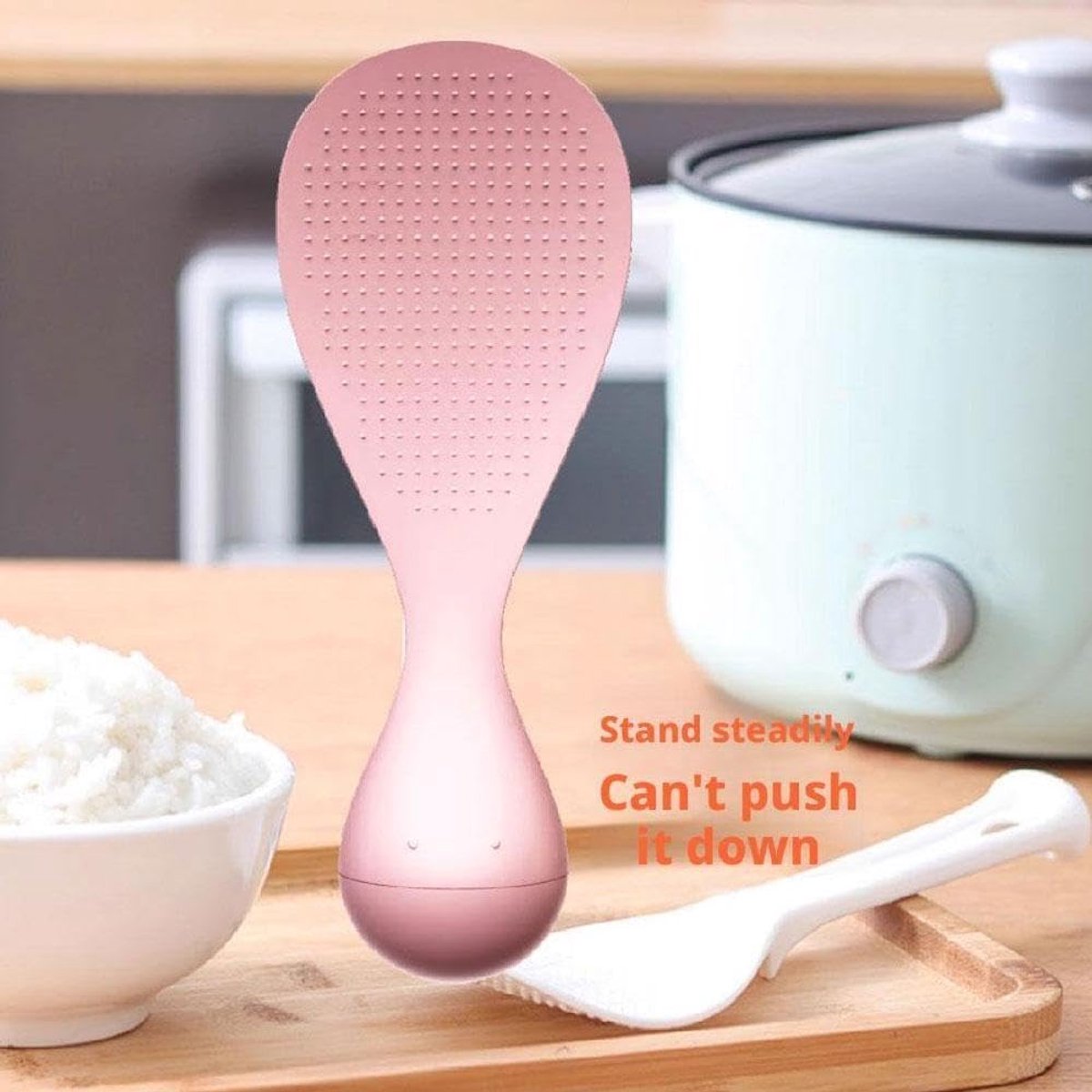 Rice Spoon - High Quality Serving Spoon - Drop-Proof Rice Spoon - Creative - Professional Rice Spoon - Non-Stick - Heat Resistant Kitchen Rice Spoon - Non-Slip Design - Silicone - Easy to Clean - Upright - White - Image 4