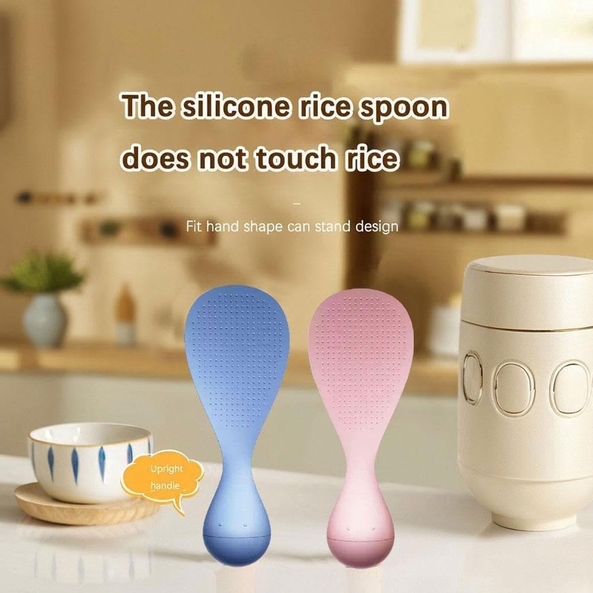 Rice Spoon - High Quality Serving Spoon - Drop-Proof Rice Spoon - Creative - Professional Rice Spoon - Non-Stick - Heat Resistant Kitchen Rice Spoon - Non-Slip Design - Silicone - Easy to Clean - Upright - White - Image 5