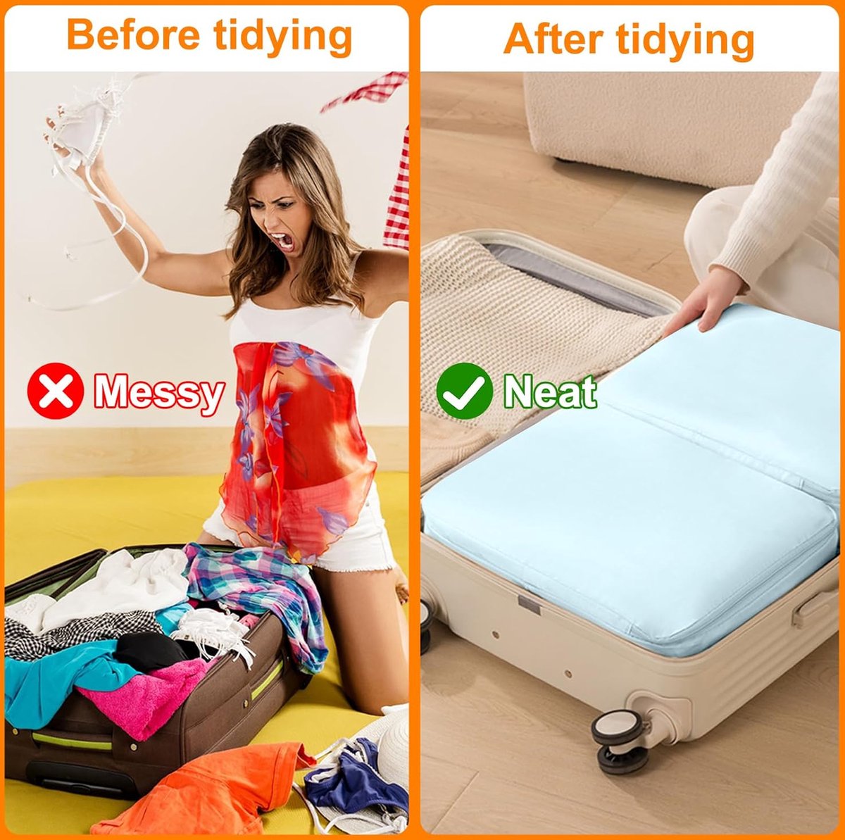 Storage Bag - Organizer - Storage Bags - Movable Organizer Bags - Space-Saving Bags - Storage Bag - Organizer - For Blankets/Pillows/Clothing/Duvet - Self-Compressing - With Zipper Handles - Compact - Movable - 54x42x30cm/54x42x50cm - Image 2