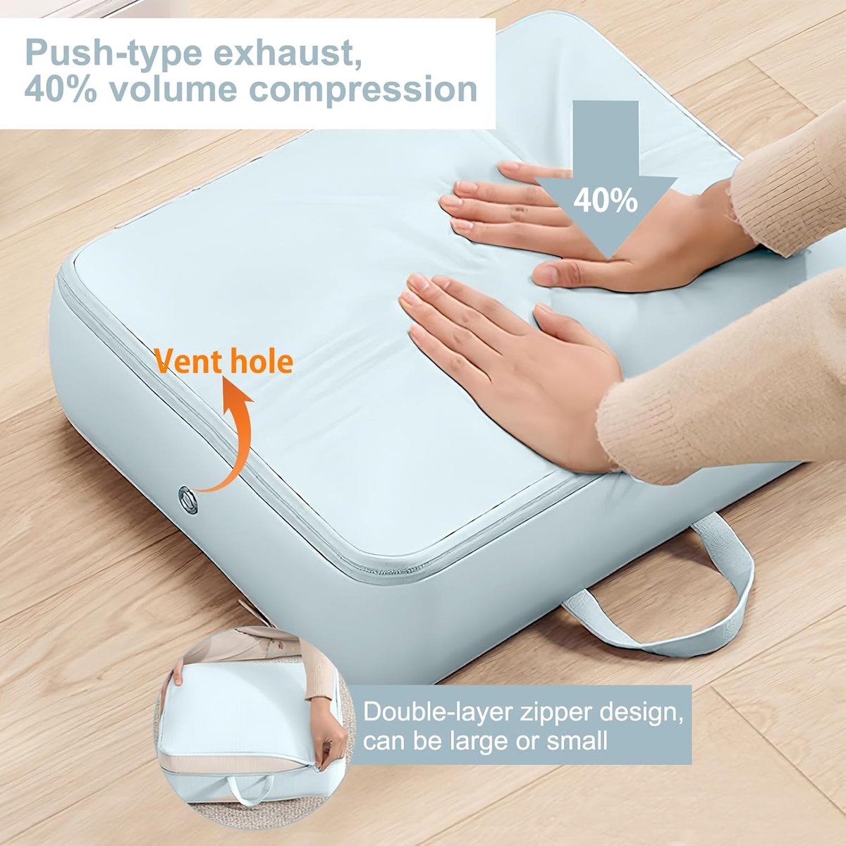 Storage Bag - Organizer - Storage Bags - Movable Organizer Bags - Space-Saving Bags - Storage Bag - Organizer - For Blankets/Pillows/Clothing/Duvet - Self-Compressing - With Zipper Handles - Compact - Movable - 54x42x30cm/54x42x50cm - Image 3