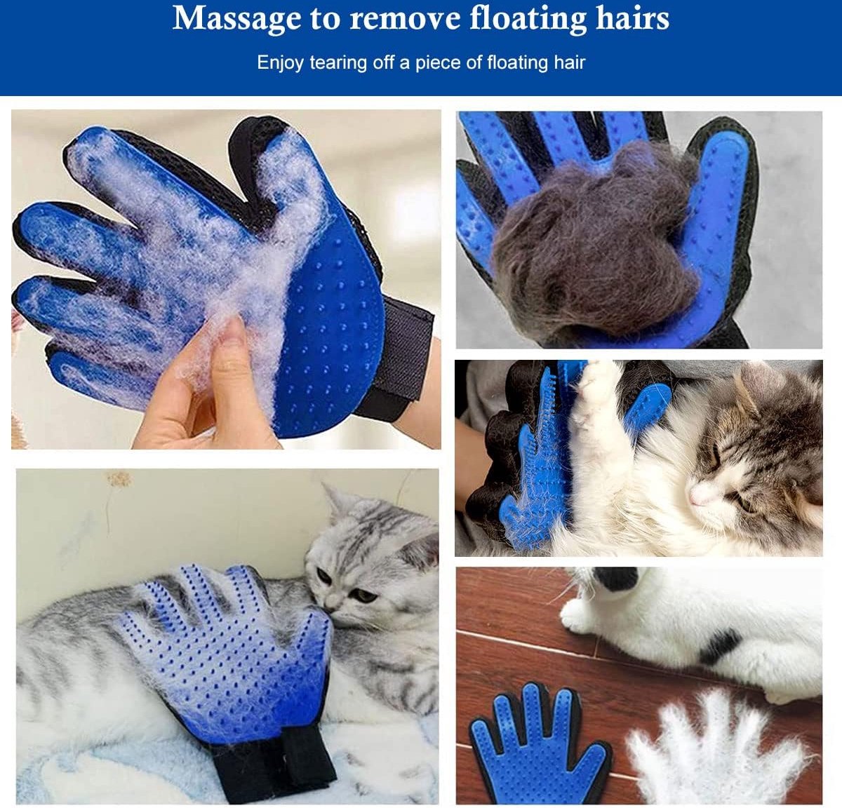 Pet Glove - Brush Glove For Dogs And Cats - Glove Brush - Grooming Gloves - Grooming Brush For Pets - For Cat Dog Horse Rabbit Animal - Blue - 1 Pair - Image 2