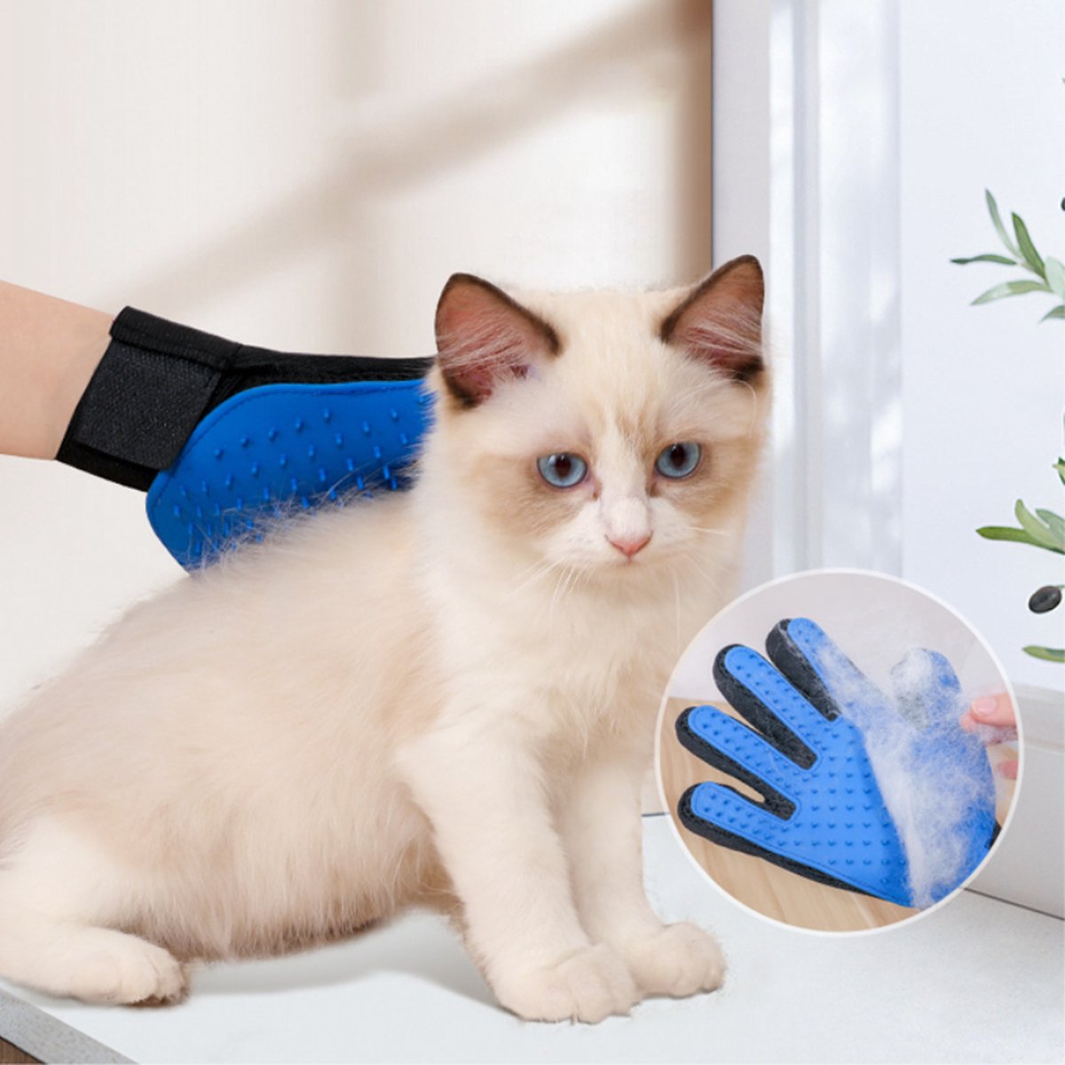 Pet Glove - Brush Glove For Dogs And Cats - Glove Brush - Grooming Gloves - Grooming Brush For Pets - For Cat Dog Horse Rabbit Animal - Blue - 1 Pair - Image 4