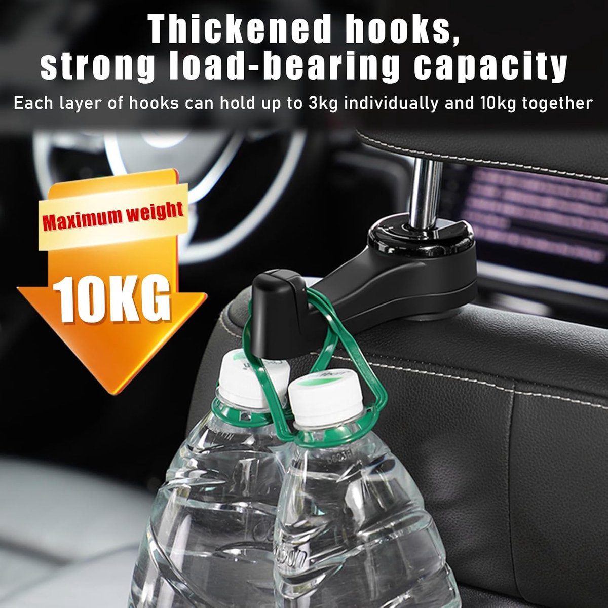 Car Seat Hooks - 2 Pieces - 2 In 1 Car Headrest Hooks - Multifunctional Car Seat Hook - 360° Rotation Front and Rear Seat Headrest Hook - Concealed Hook - Universal Car Hooks - Car Accessories - Black - Image 2
