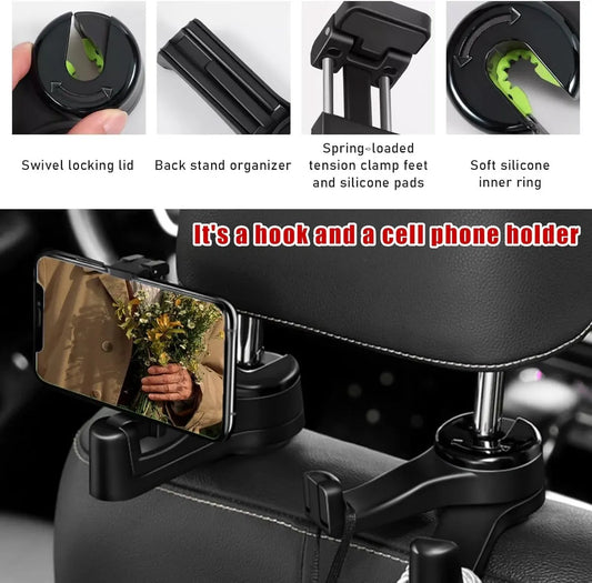 Car Seat Hooks - 2 Pieces - 2 In 1 Car Headrest Hooks - Multifunctional Car Seat Hook - 360° Rotation Front and Rear Seat Headrest Hook - Concealed Hook - Universal Car Hooks - Car Accessories - Black - Image 4