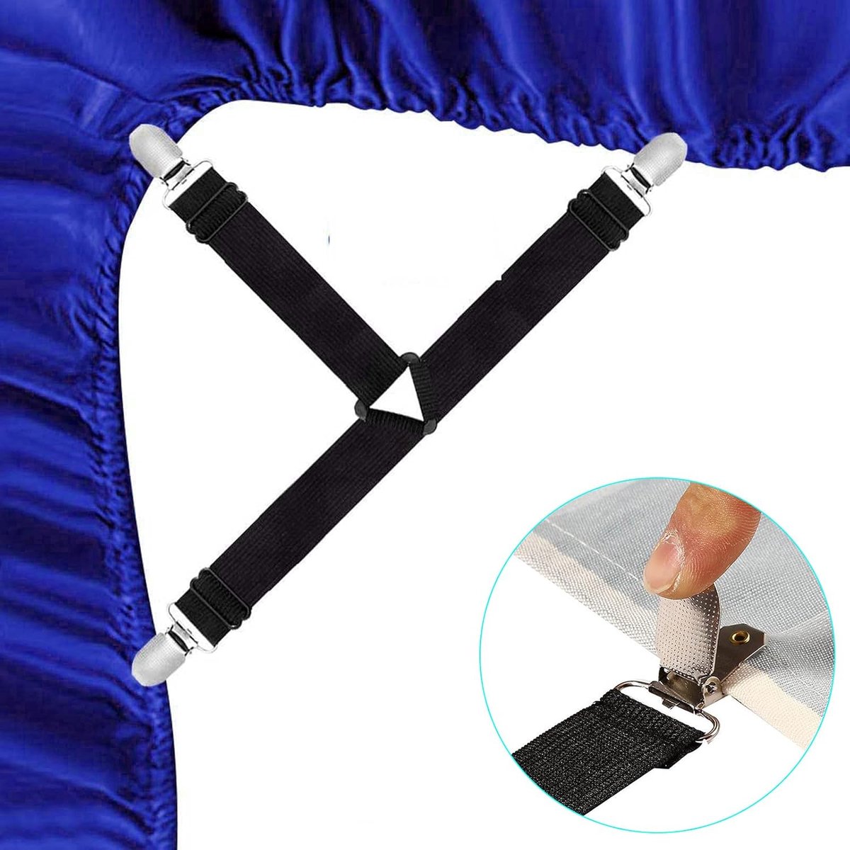 4x Sheet Tighteners - Sheet Fastening Straps - Duvet Clips - Sheet Locking Buckles - Sheet Holders - Duvet Clamps - Adjustable Sheet Tighteners - Elastic Sheet Clamps - For Sheets, Mattresses, Ironing Boards or Sofas - Sheet Tighteners With Metal Clips - Image 4