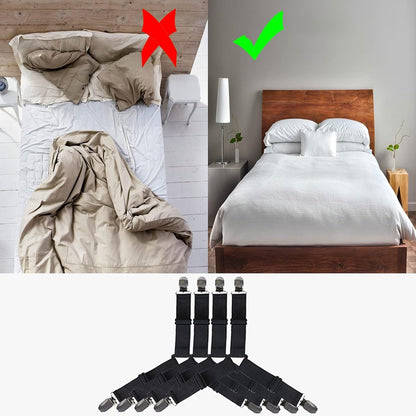 4x Sheet Tighteners - Sheet Fastening Straps - Duvet Clips - Sheet Locking Buckles - Sheet Holders - Duvet Clamps - Adjustable Sheet Tighteners - Elastic Sheet Clamps - For Sheets, Mattresses, Ironing Boards or Sofas - Sheet Tighteners With Metal Clips - Image 5