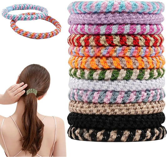 Allecto Plus - Pack of 12 elastic hair ties in various colors, suitable for different hairstyles