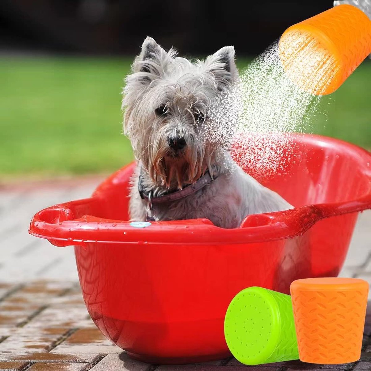Pet Bathing Tool Outdoor - Dog Shower - Portable Water Bottle Shower Head - Pet Shower Head Attachment - Pet Shower Head Spray - For Portable Dog Shower, Outdoor Walking, Camping, Dirt Removal - Green+Orange - 2 Pieces - Image 5