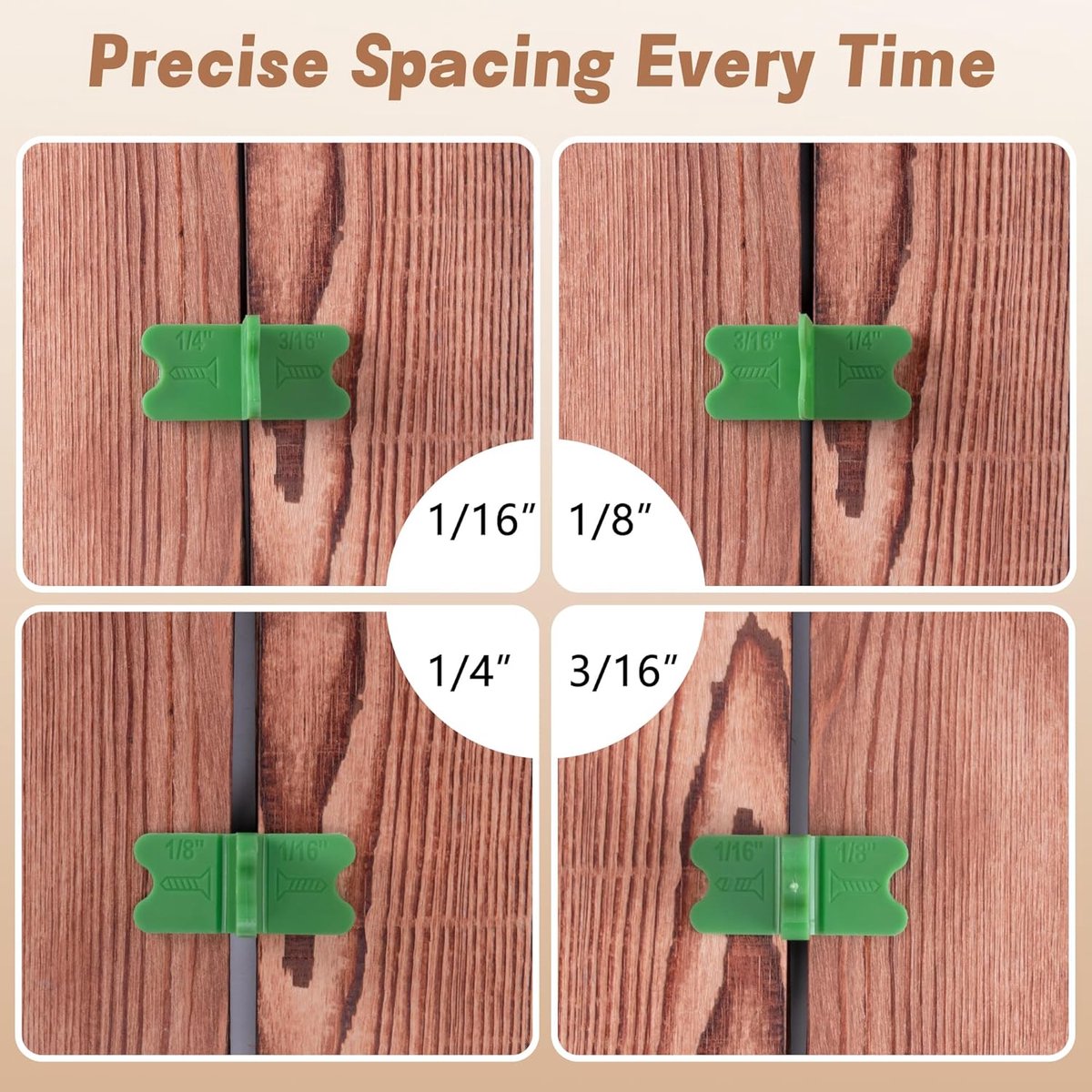 8 pieces - ABS deck spacers - 1/16", 1/8", 3/16", 1/4" - green deck spacers - for pressure-treated composite decks - Image 4