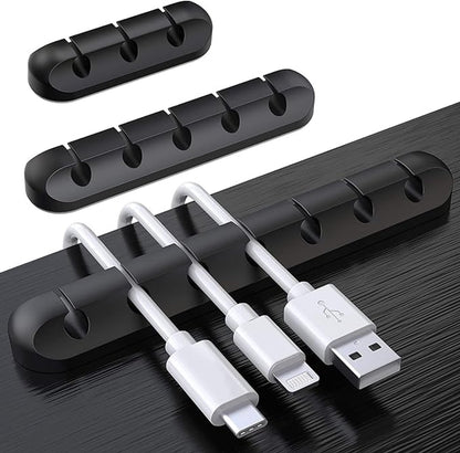 Black cable organizer - Cable net holder - Self-adhesive cable clip - Cable holder - USB cable fastening system - Cable holder - for USB charging cables, power cables, mouse cables, PC, office - 3-pack