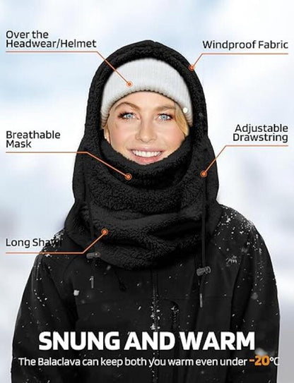 3-in-1 Women's Hat, Scarf & Face Mask - winter hooded scarf - windproof women's hat - cold protection - winter ski mask for men women - women's hat neck windproof scarf with hood cold weather warm face covering - Balaclava - Black - Image 5