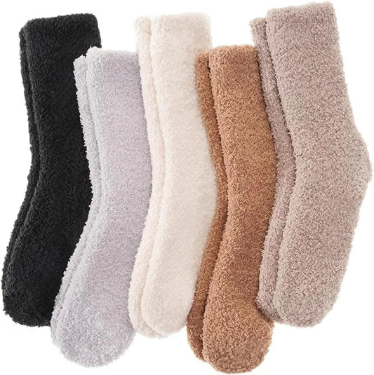5 Pairs - socks - Warm Fuzzy Fleece Socks - Women's House Socks - Warm Winter Socks - Fluffy Socks - Sleep Socks - House Socks - Stockings - keep warm - coral fleece - Plush and comfortable - thick plush socks - center tube socks