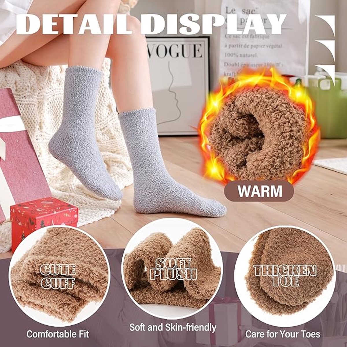 5 Pairs - socks - Warm Fuzzy Fleece Socks - Women's House Socks - Warm Winter Socks - Fluffy Socks - Sleep Socks - House Socks - Stockings - keep warm - coral fleece - Plush and comfortable - thick plush socks - center tube socks - Image 2
