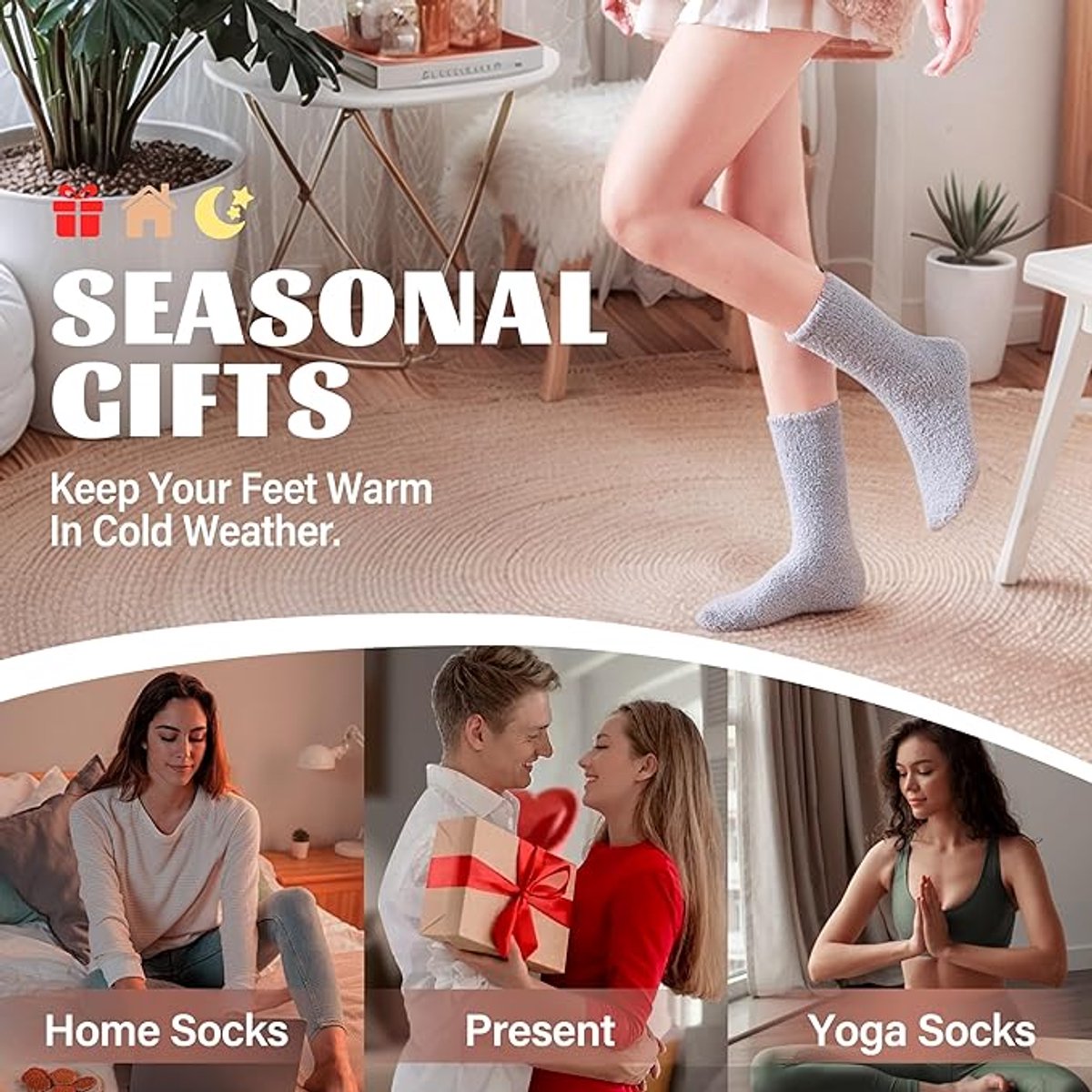 5 Pairs - socks - Warm Fuzzy Fleece Socks - Women's House Socks - Warm Winter Socks - Fluffy Socks - Sleep Socks - House Socks - Stockings - keep warm - coral fleece - Plush and comfortable - thick plush socks - center tube socks - Image 3