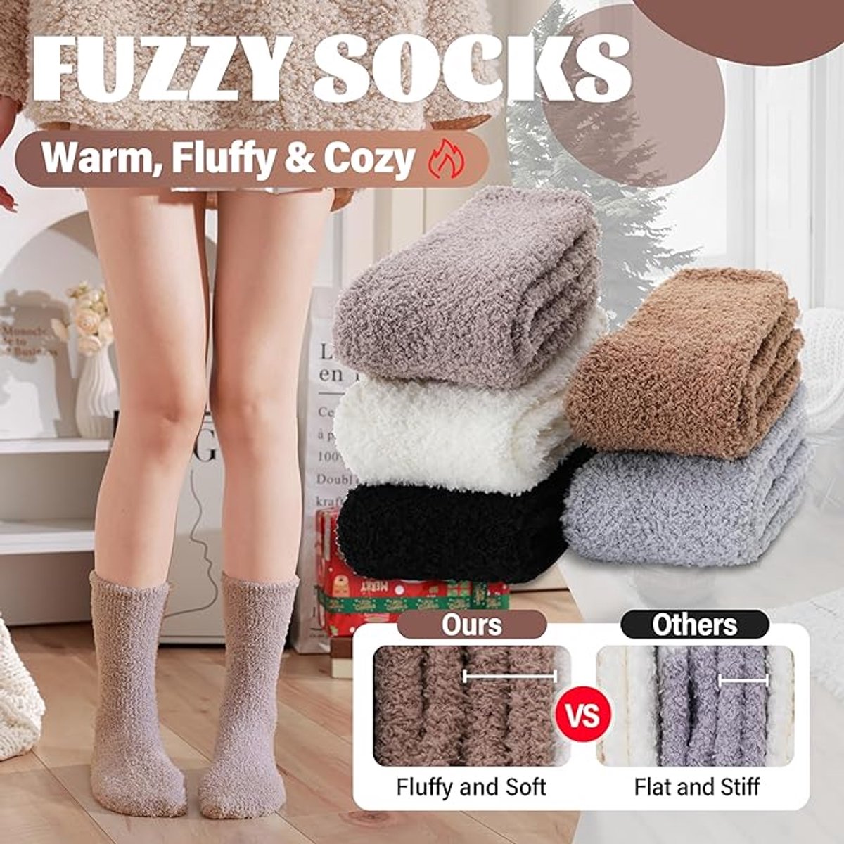 5 Pairs - socks - Warm Fuzzy Fleece Socks - Women's House Socks - Warm Winter Socks - Fluffy Socks - Sleep Socks - House Socks - Stockings - keep warm - coral fleece - Plush and comfortable - thick plush socks - center tube socks - Image 4