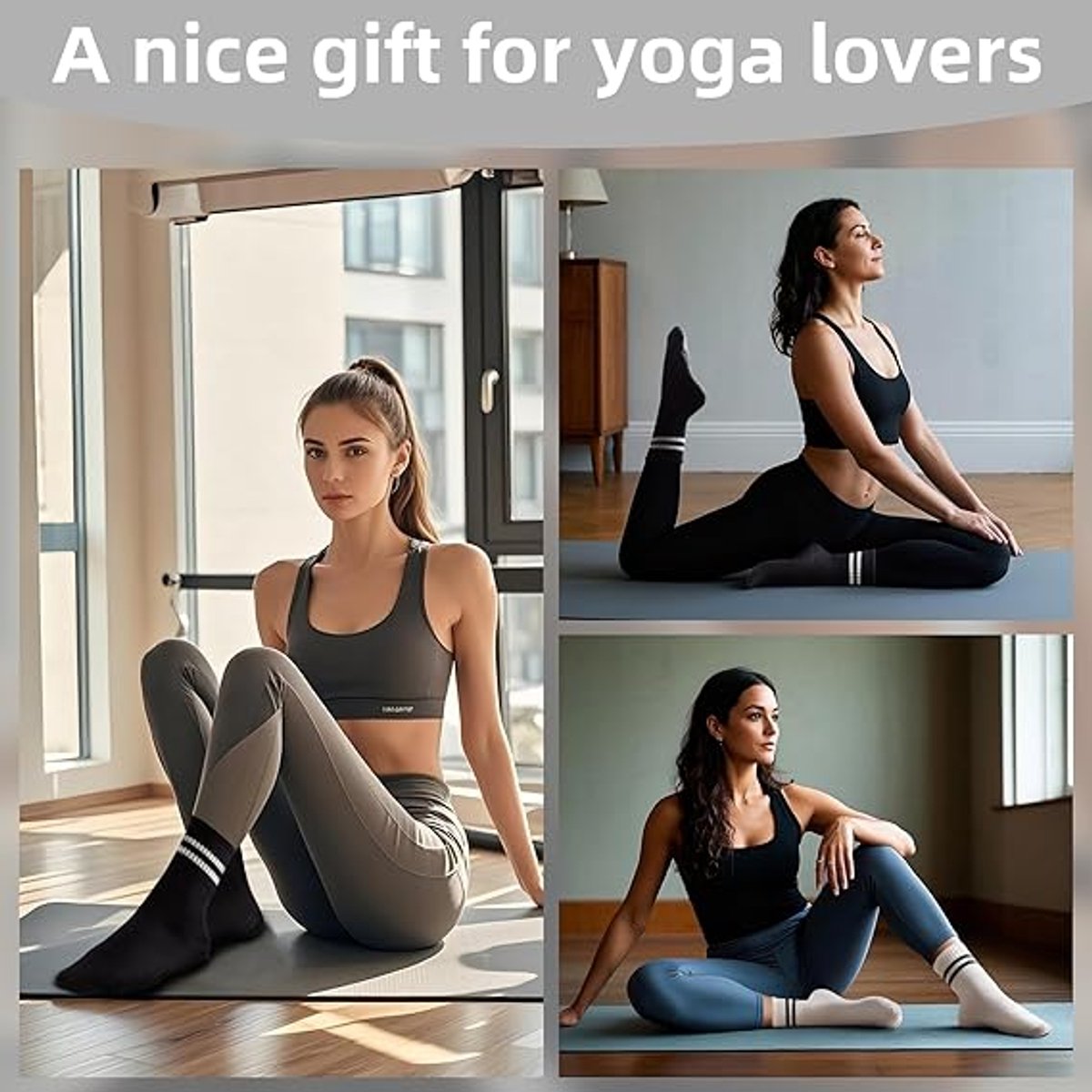 5 pairs - Socks - Women's high Pilates non-slip socks - Yoga Pilates Socks with Grip - Non-slip Cotton Socks - Yoga Socks - Non-slip ankle socks - for Ballet, Dance, Workouts - Black, White, Grey, Pink and Purple - Image 3