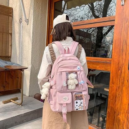 Waterproof backpack for girls - Girl's Backpack With Pin and Accessories - boys' backpack - women's backpack - Lightweight School Bag - School Student School Bag - Large Capacity Backpacks - Teenagers - High School Backpacks - Pink - Image 3
