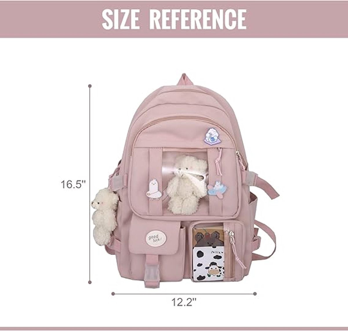Waterproof backpack for girls - Girl's Backpack With Pin and Accessories - boys' backpack - women's backpack - Lightweight School Bag - School Student School Bag - Large Capacity Backpacks - Teenagers - High School Backpacks - Pink - Image 4