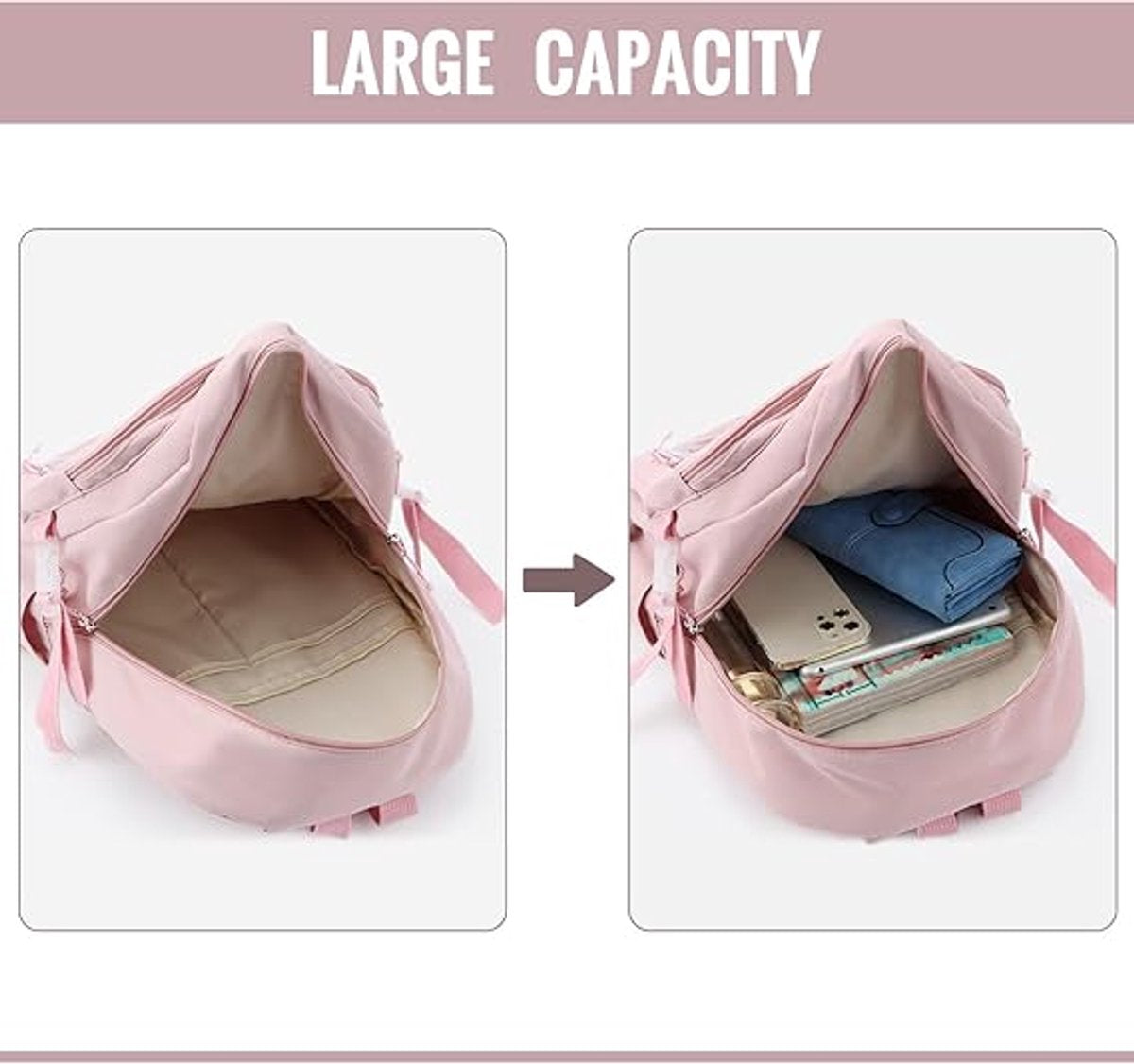 Waterproof backpack for girls - Girl's Backpack With Pin and Accessories - boys' backpack - women's backpack - Lightweight School Bag - School Student School Bag - Large Capacity Backpacks - Teenagers - High School Backpacks - Pink - Image 5