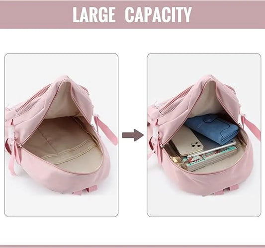 Waterproof backpack for girls - Girl's Backpack With Pin and Accessories - boys' backpack - women's backpack - Lightweight School Bag - School Student School Bag - Large Capacity Backpacks - Teenagers - High School Backpacks - Pink - Image 5