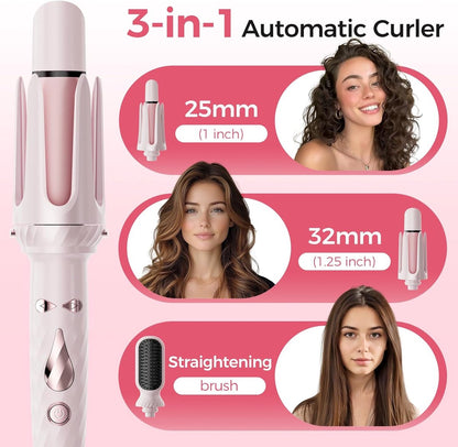 3 in 1 Curling Iron - Automatic Curling Iron - Straightener - Hair Curler - Straightening Brush - 25mm and 32mm - French Wave Curling Iron - Heated Brush - Portable Rotary Curling Iron - Heat and Travel Protection - Curling Irons - Thermal Brush - 3 in 1  - Image 3