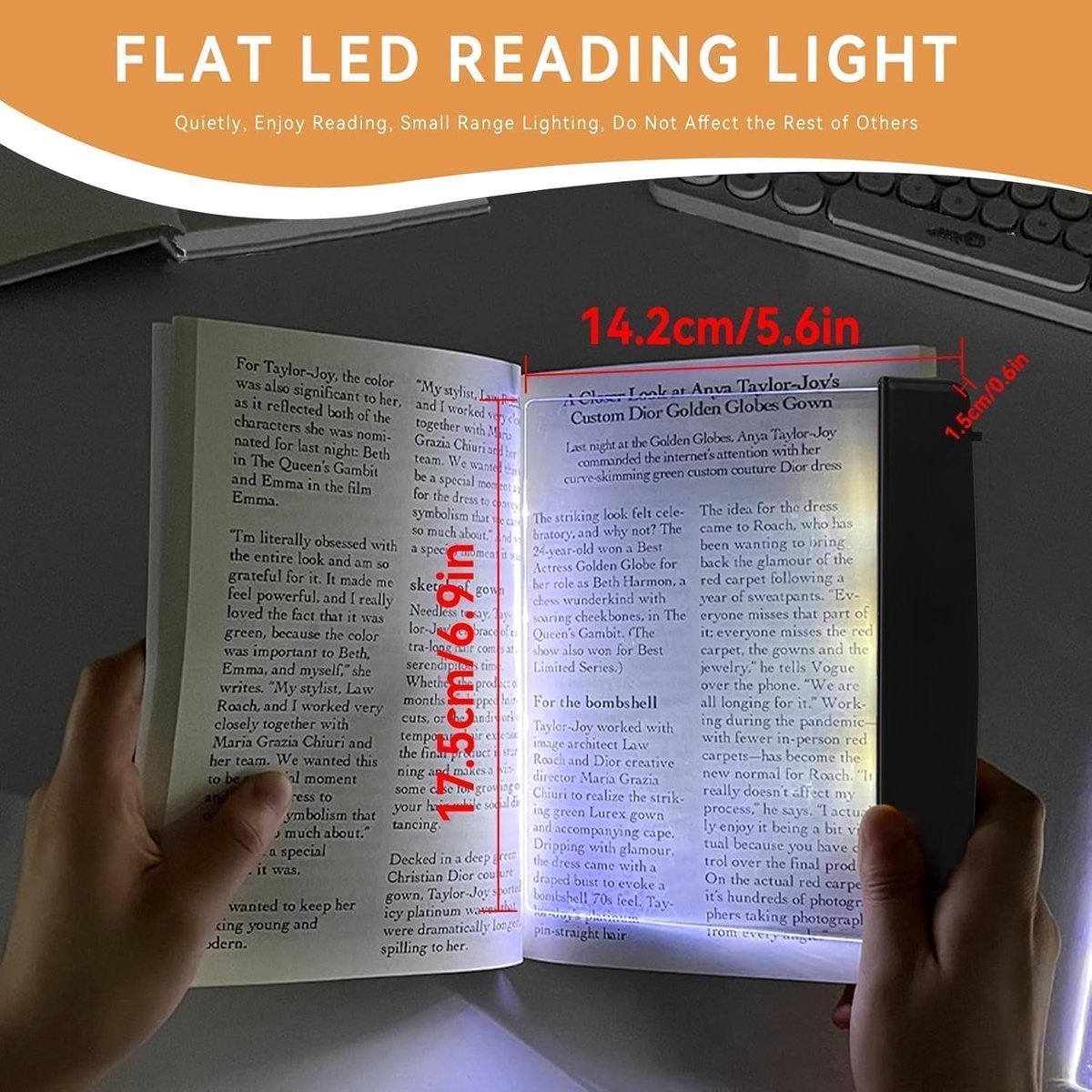 reading light for book - reading light - bookmark Book lamp - reading light for in bed - flat reading light - flexilight reading light - Battery operated (Requires 3 AA batteries, not included) - Suitable for reading in the evening - White - Image 5