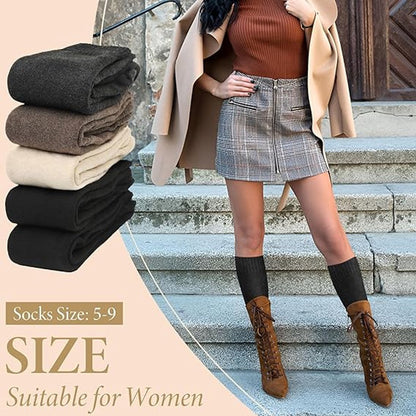5 Pairs of Knee Socks - Socks - Winter Knee Socks Warm Long Boots - Women's Winter Knitted Overknee Socks - Soft Knitted Thermal Cotton Long Socks - Women's Warm Socks - Warm Knee Socks - Image 5
