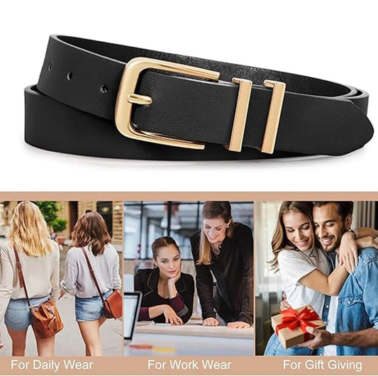 3-Piece Belt - Women's Belt - Stylish Retro - Trouser Belt - Women - Adjustable Unisex Belt - 110cm - Leather - Women's Belts for Jeans Dresses Trousers Women's Leather Waist Belt with Gold Buckle - 110 CM - Image 2