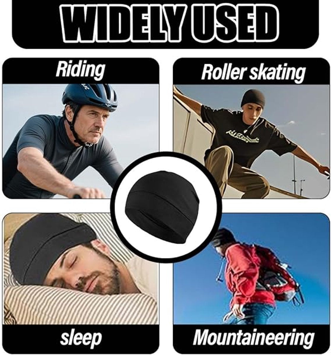 pieces - Beanie - Sleep cap - Running cap - Cycling cap - Helmet cap - for men and women - lightweight cotton thin skull cap - lightweight hat - for sports, chemo, sleeping, motorcycle helmet - hat circumference 54-58 cm - black, dark grey - Image 2